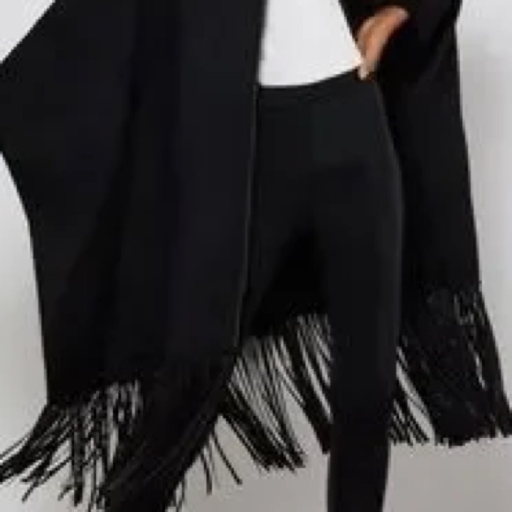 BCBGMaxAzria cape coat w/ fringe
